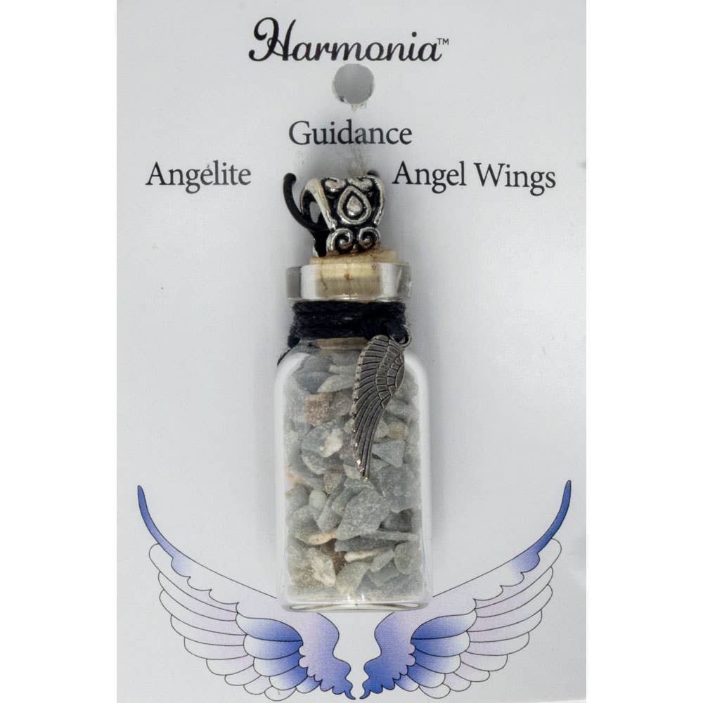 Gemstone Chip Bottle Necklace - Angelite w/ Angel Wing