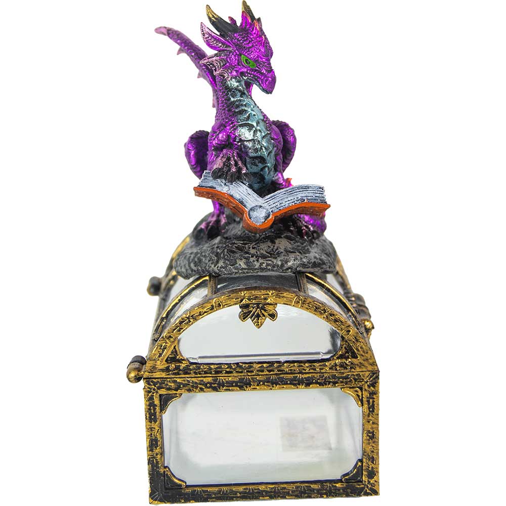 Polyresin Dragon on Treasure Chest - Purple w/ Book (Each)