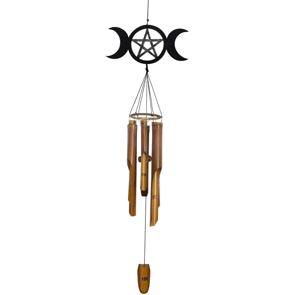 Bamboo Windchime - Triple Moon w/ Pentacle (Each)
