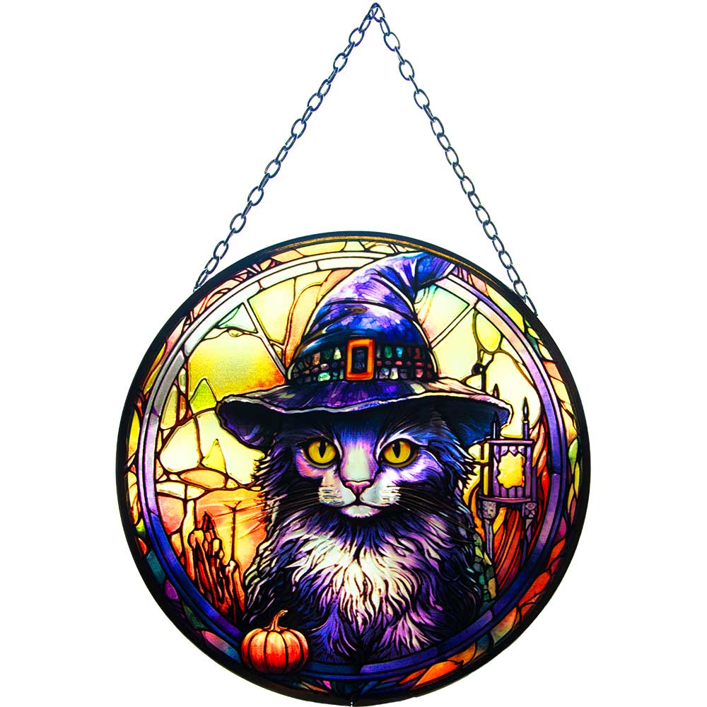 Glass Suncatcher 6in - Wizard Cat (Each)