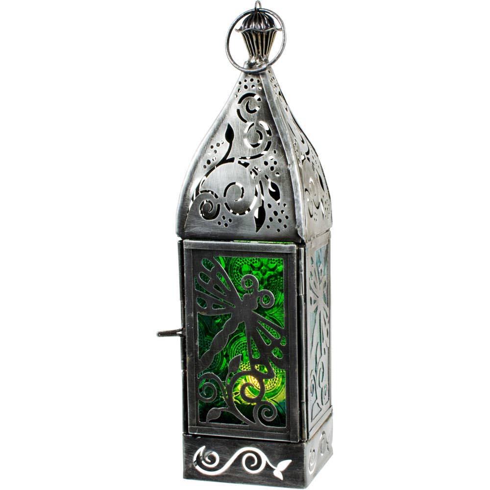 Glass & Metal Lantern Dragonfly Green & Turquoise (Each)