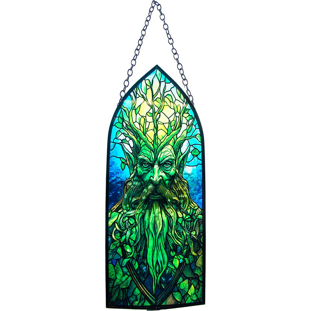 Glass Suncatcher 8in Cathedral - Green Man (Each)