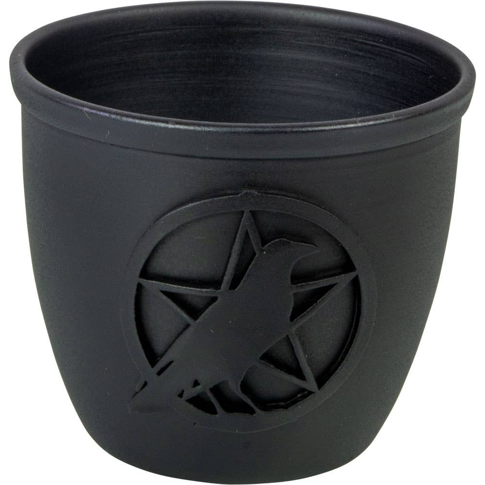 Metal Pot Mini Candle Holder - Pentacle w/ Raven (Each)