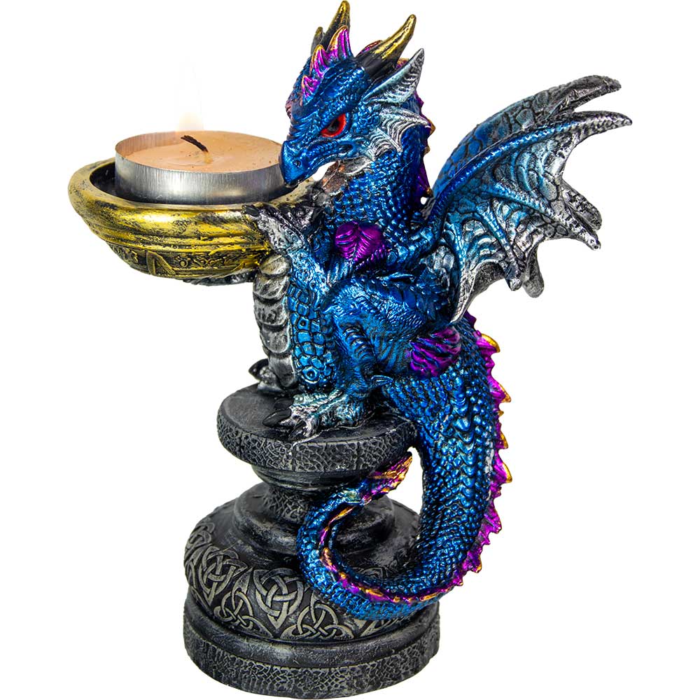 Polyresin T-Light Holder Dragon - Blue (Each)