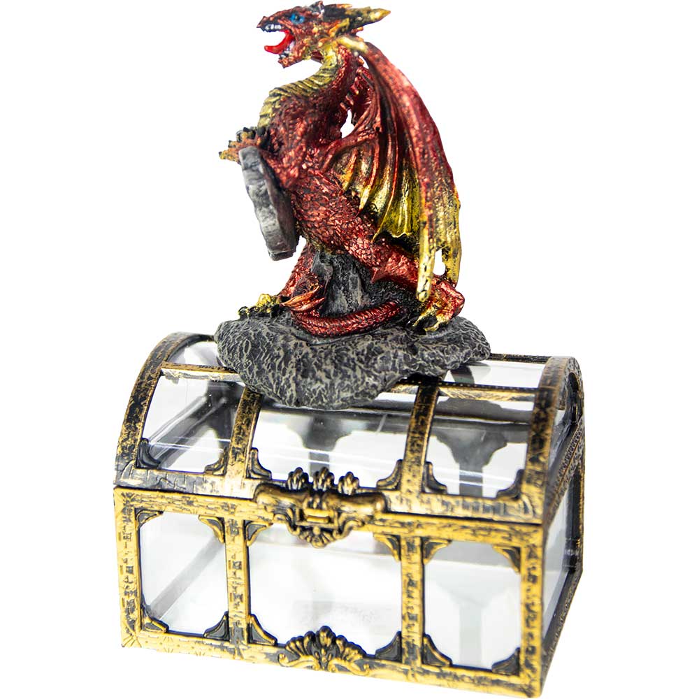 Polyresin Dragon on Treasure Chest - Red w/ Shield (Each)