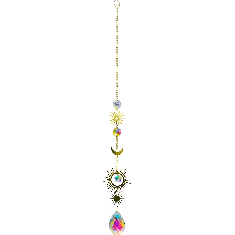 Crystal Hanging String-AB Crystal Drop w/ Sun & Moon Charms