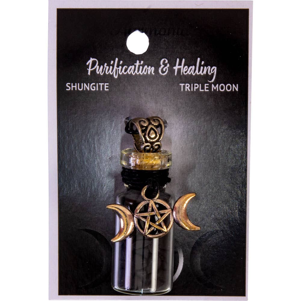 Gemstone Chip Bottle Necklace - Shungite w/ Triple Moon