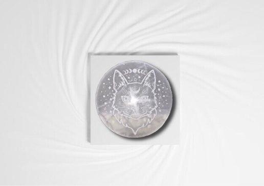 Selenite Slab with Cat Engraving