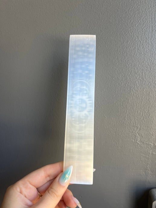 Etched Selenite Sun & Moon Crystal Charging Bar