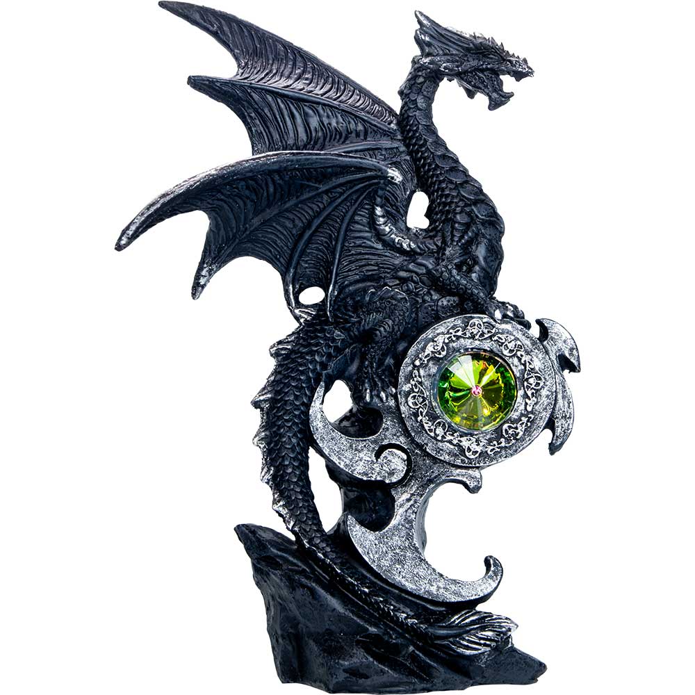 Polyresin Winged Dragon Perched on Shield w/Gem (Set of 2)
