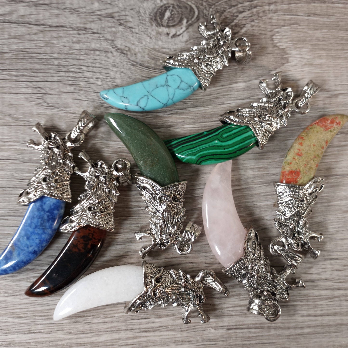 Gemstone Wolf Head Pendant in Assorted Crystals – Gift Shop