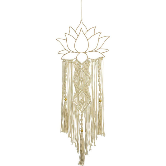 Metal Wall Hanging w/ Macrame Lotus White (Each)