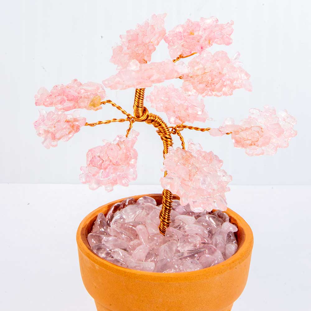 Gemstone Bonsai Tree In Terracotta Pot - Rose Quartz (Each)
