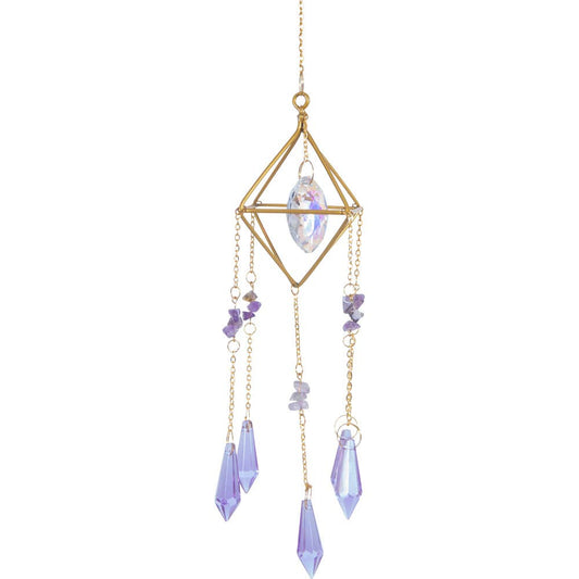 Hanging AB Crystal Prism Suncatcher w/ Amethyst