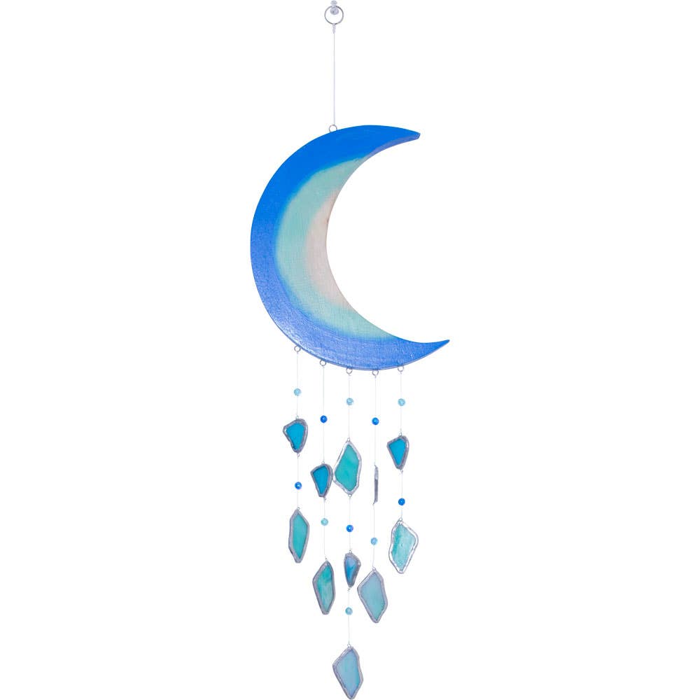 Glass Windchimes w/ Wooden Crescent Moon (Each)