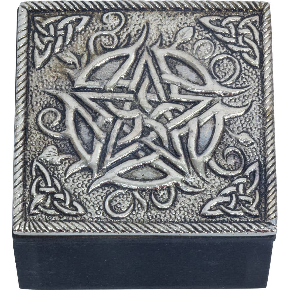 White Metal Trinket Box - Pentacle (Each)