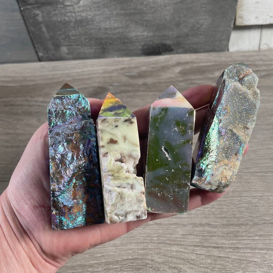 Angel Aura Drusy Sphalerite Obelisk Tower –  Crystal Decor