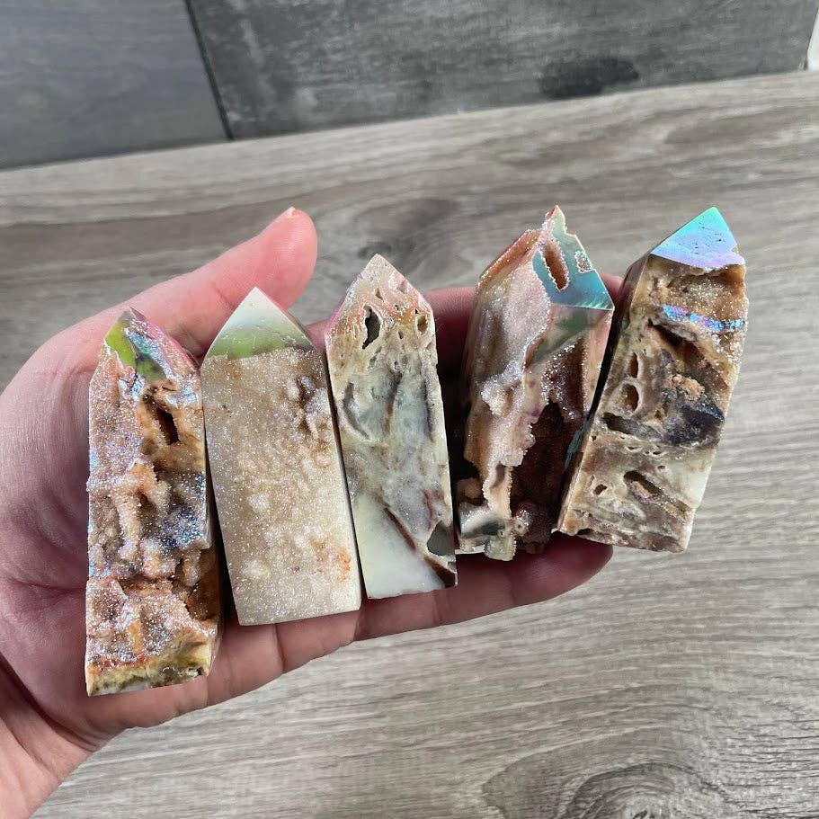 Angel Aura Drusy Sphalerite Obelisk Tower –  Crystal Decor