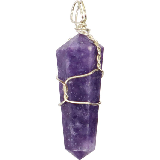 Wire Wrapped Point Pendant Necklace - Lepidolite