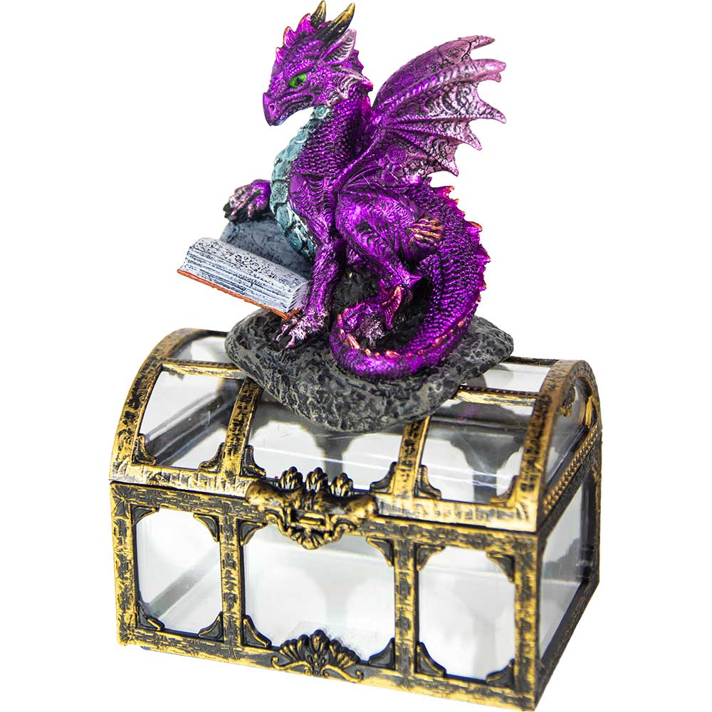 Polyresin Dragon on Treasure Chest - Purple w/ Book (Each)