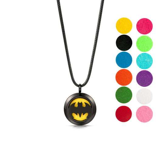 Black Bat Aromatherapy Diffuser Necklace with 12 color pads