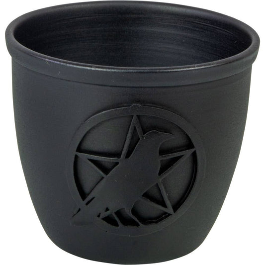 Metal Pot Mini Candle Holder - Pentacle w/ Raven (Each)