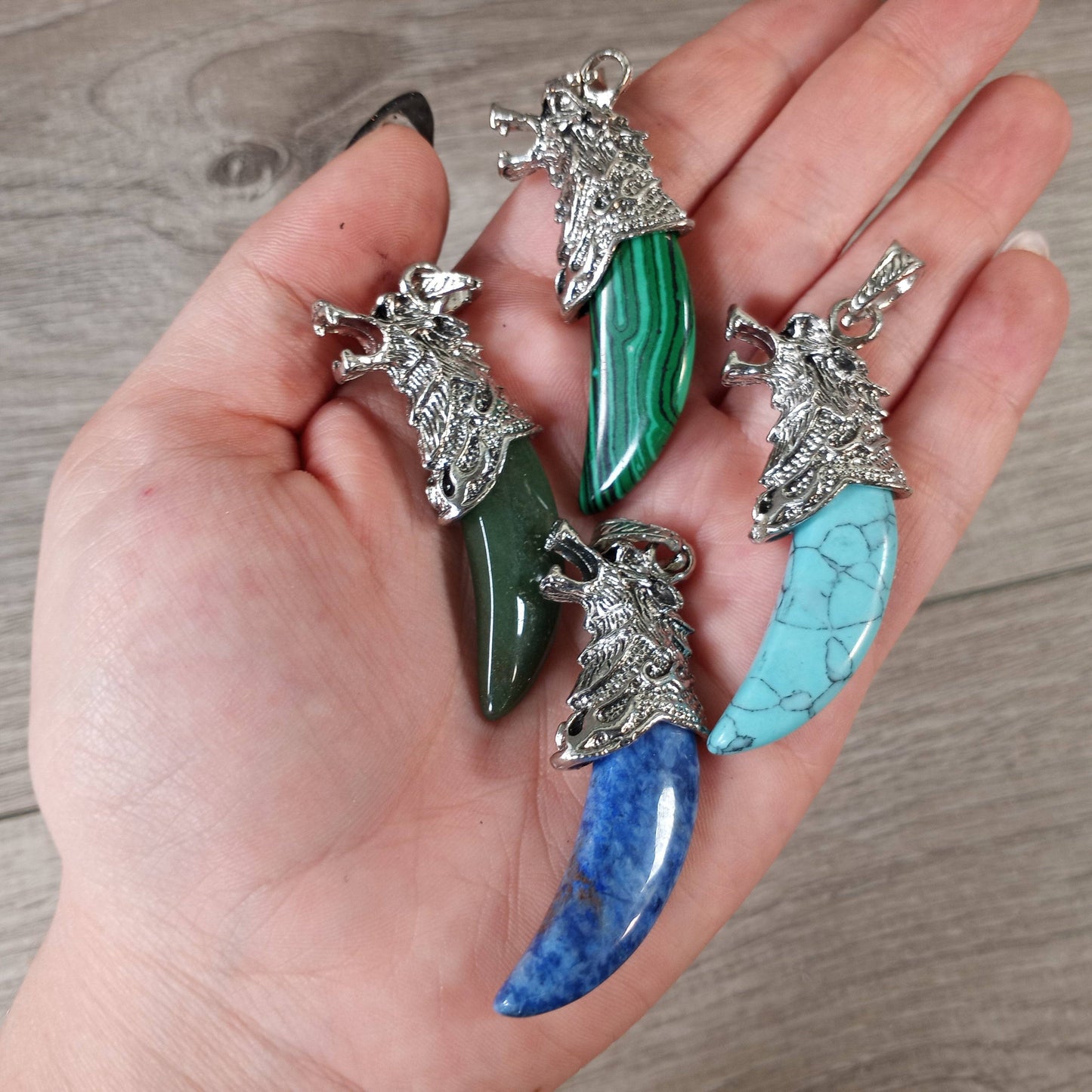 Gemstone Wolf Head Pendant in Assorted Crystals – Gift Shop