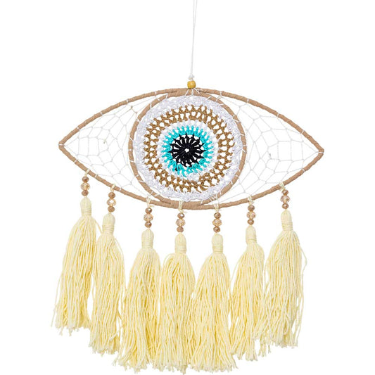 Dreamcatcher Boho Woven Evil Eye Natural w/ Tassels