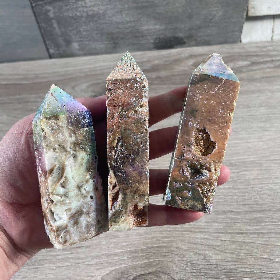 Angel Aura Drusy Sphalerite Obelisk Tower –  Crystal Decor