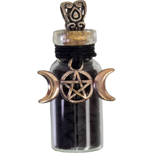 Gemstone Chip Bottle Necklace - Shungite w/ Triple Moon