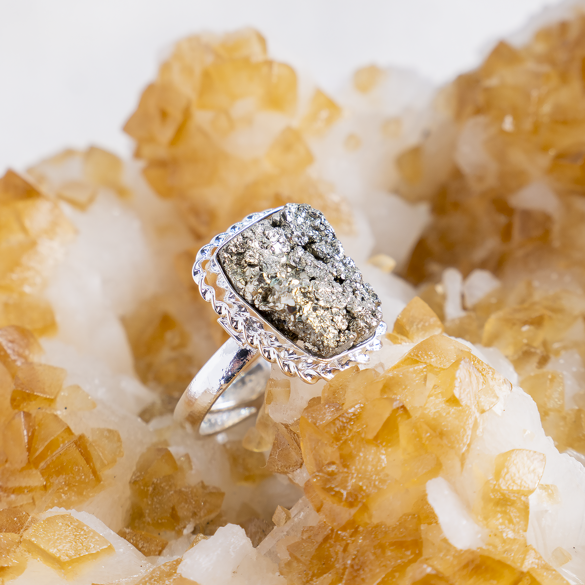 Crystal Ring | Pyrite Ring | Adjustable Gemstone Ring