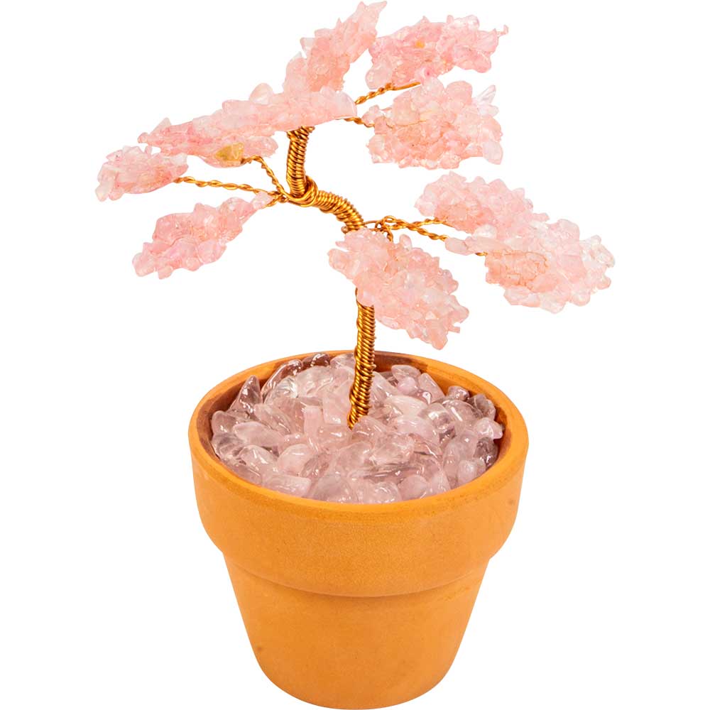 Gemstone Bonsai Tree In Terracotta Pot - Rose Quartz (Each)