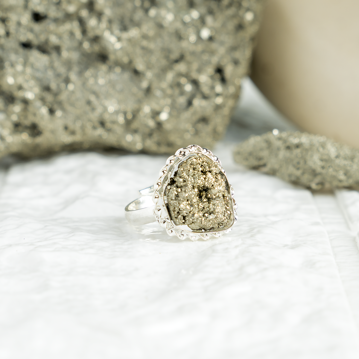 Crystal Ring | Pyrite Ring | Adjustable Gemstone Ring