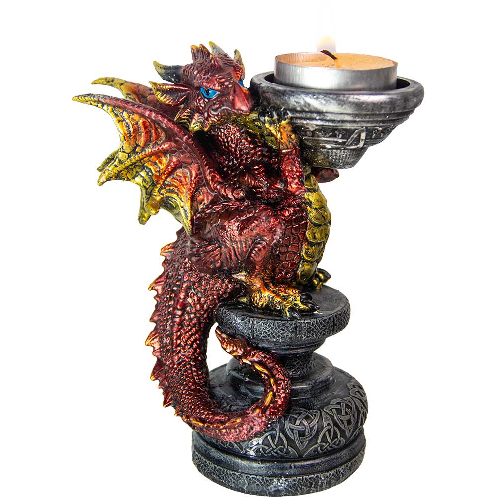 Polyresin T-Light Holder Dragon - Red (Each)