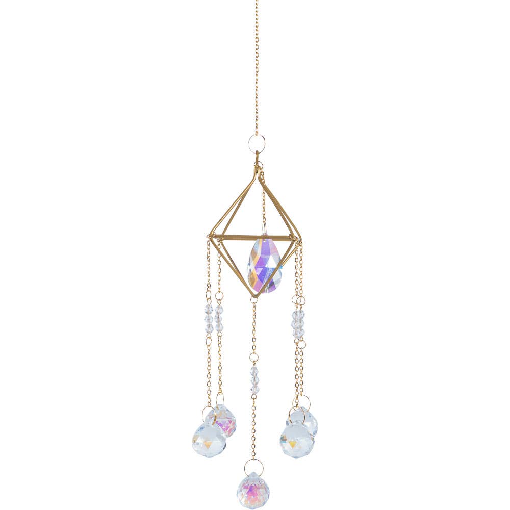 Hanging AB Crystal Prism Suncatcher w/ Crystal Spheres AB