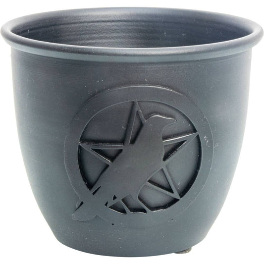 Metal Smudge Pot - Pentacle w/ Raven Small (Each)