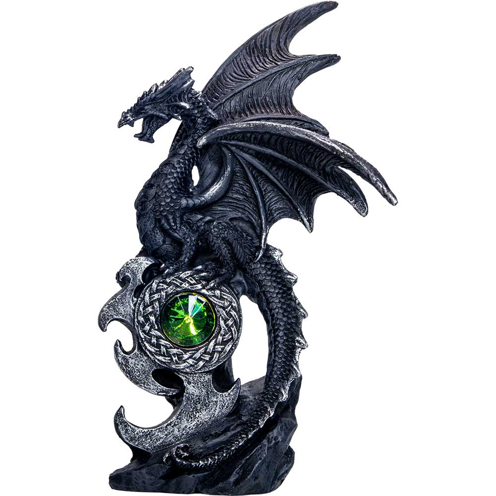 Polyresin Winged Dragon Perched on Shield w/Gem (Set of 2)