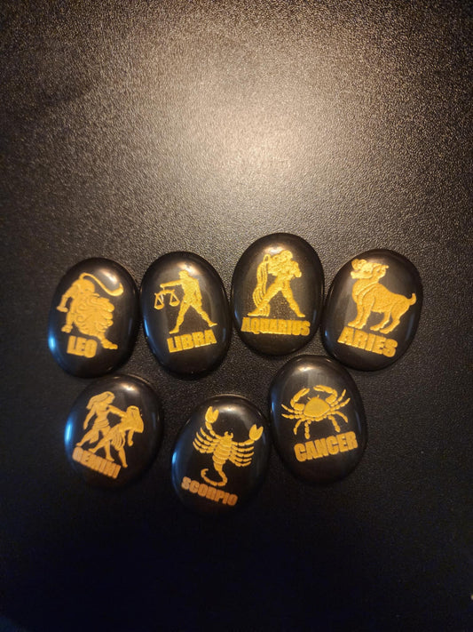 Zodiac Black Agate Palm Stone